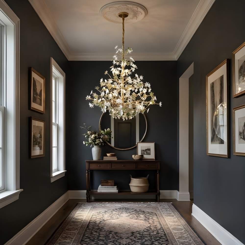 Gilded Branch Floral Brass Crystal Chandelier