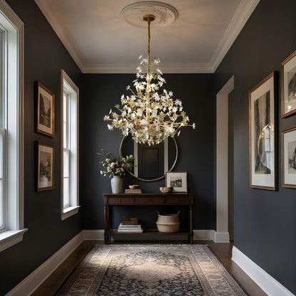 Gilded Branch Floral Brass Crystal Chandelier