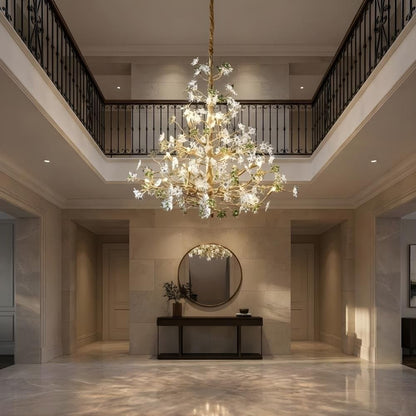 Gilded Branch Floral Brass Crystal Chandelier