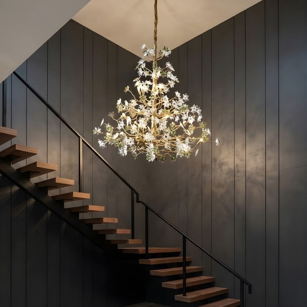 Gilded Branch Floral Brass Crystal Chandelier