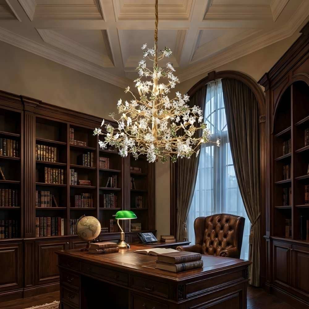 Gilded Branch Floral Brass Crystal Chandelier