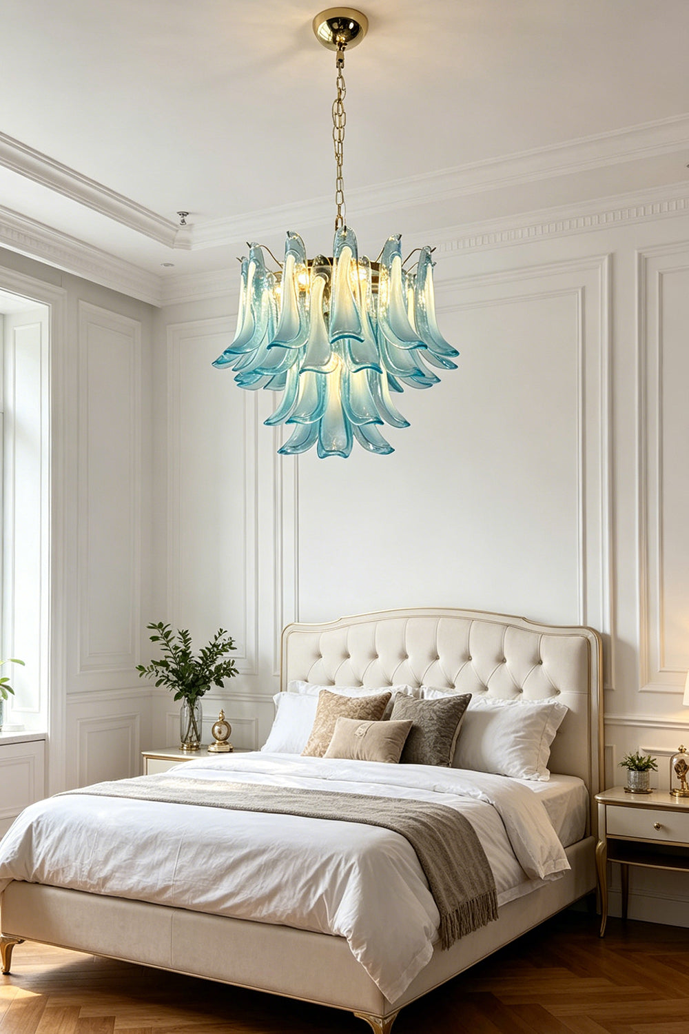 Azurea Petal Glass Chandelier for Bedroom | Samu  Lamp