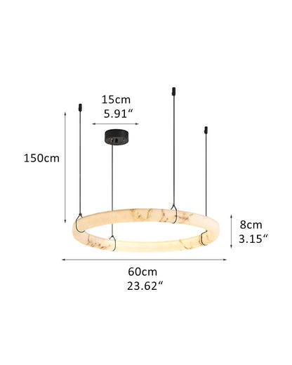 Black Metal Modern Round Ring Alabaster Pendant Light, Width 3.15"