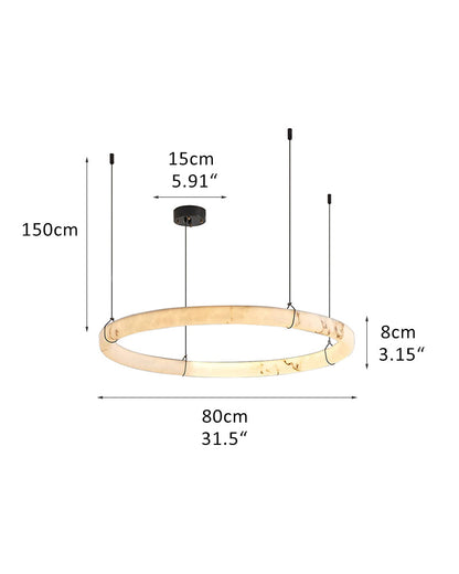 Black Metal Modern Round Ring Alabaster Pendant Light, Width 3.15"