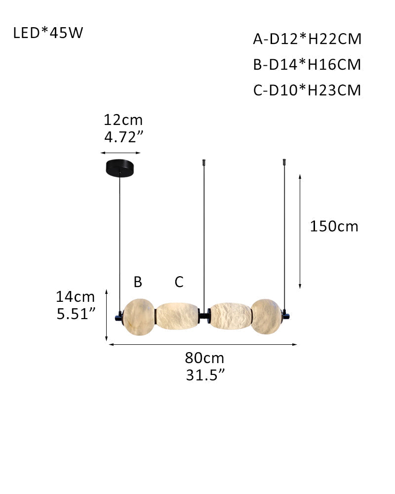 Modern Linear White Alabaster Solid Ball Thread Synthetic Shade Hanging Light for Dining