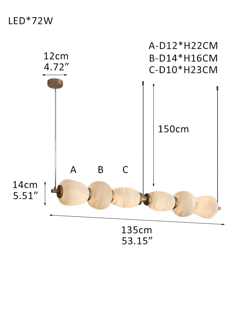 Modern Linear White Alabaster Solid Ball Thread Synthetic Shade Hanging Light for Dining