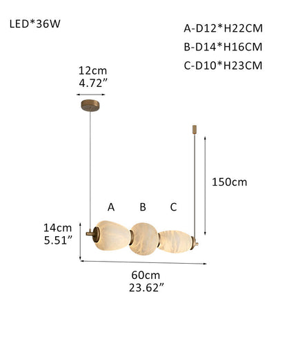 Modern Linear White Alabaster Solid Ball Thread Synthetic Shade Hanging Light for Dining