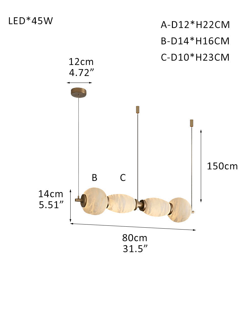 Modern Linear White Alabaster Solid Ball Thread Synthetic Shade Hanging Light for Dining