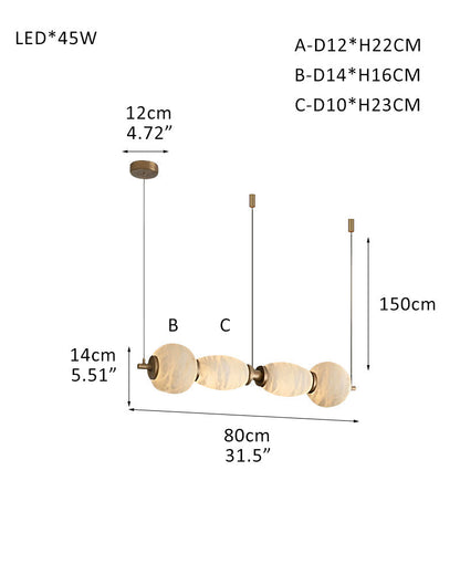 Modern Linear White Alabaster Solid Ball Thread Synthetic Shade Hanging Light for Dining