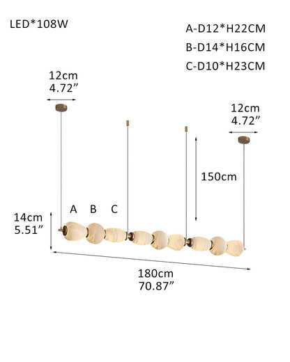 Modern Linear White Alabaster Solid Ball Thread Synthetic Shade Hanging Light for Dining