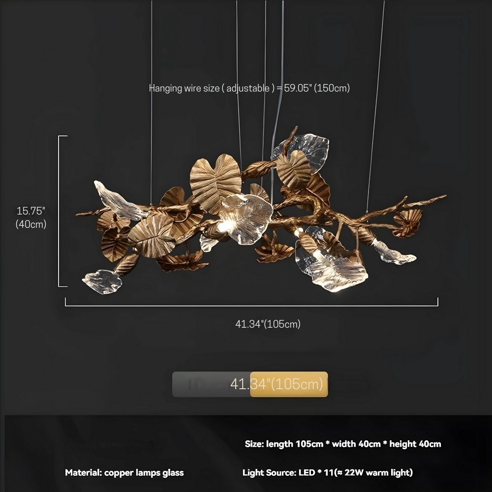 Btria Branch Copper Leaf Linear Chandelier