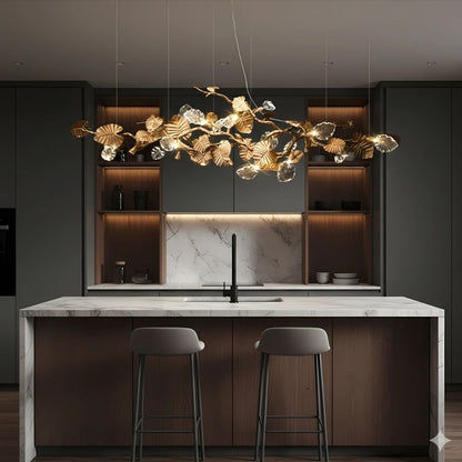 Btria Branch Copper Leaf Linear Chandelier