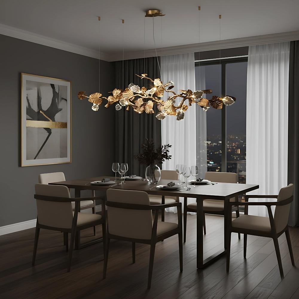 Btria Branch Copper Leaf Linear Chandelier