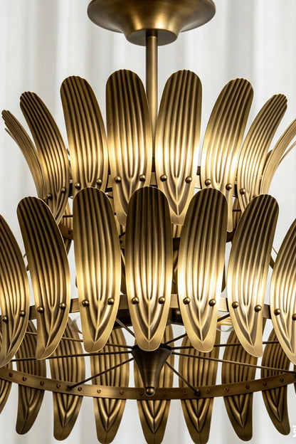 Brass Feather Tiered Chandelier |Brass detail | vexa lamps