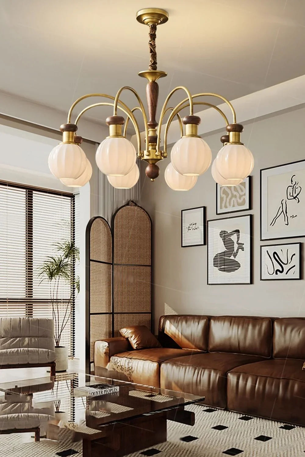 Brass Globe Walnut Chandelier - view 5 | morylighting