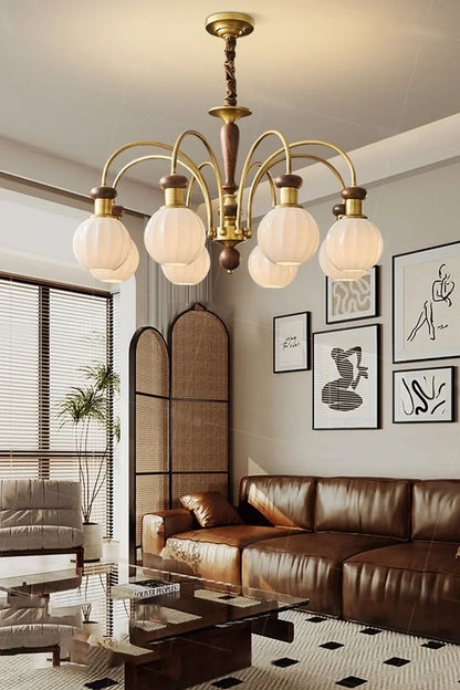 Brass Globe Walnut Chandelier - view 5 | morylighting