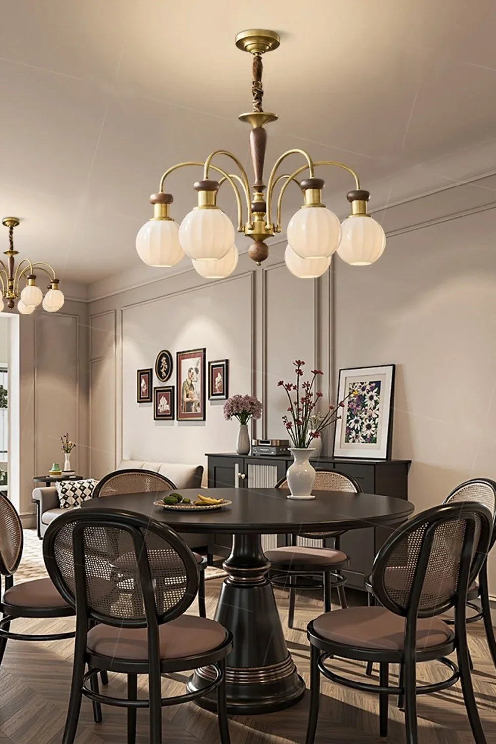 Brass Globe Walnut Chandelier - view 6 | morylighting