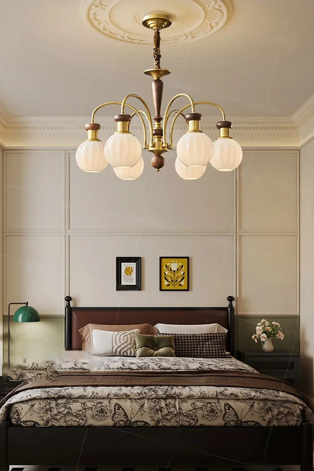 Brass Globe Walnut Chandelier - view 2 | morylighting
