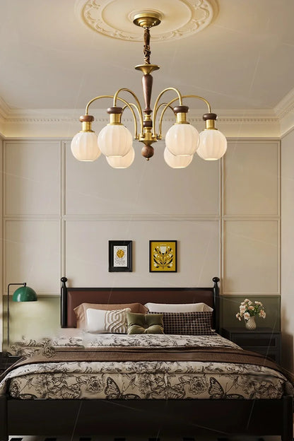 Brass Globe Walnut Chandelier - view 2 | morylighting