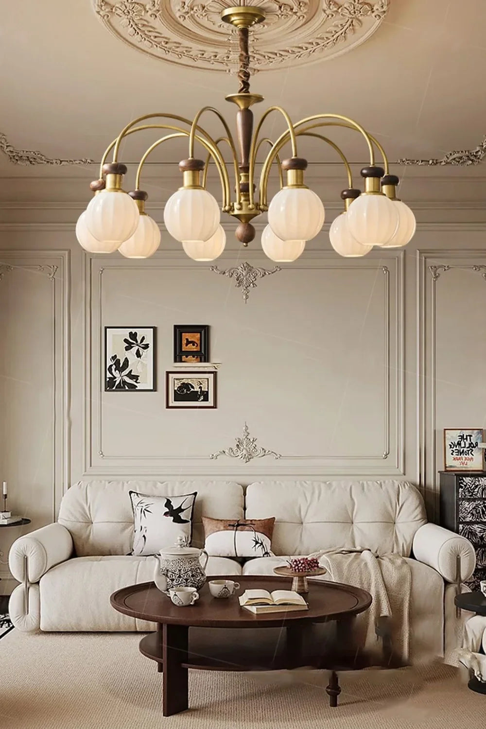 Brass Globe Walnut Chandelier - view 4 | morylighting