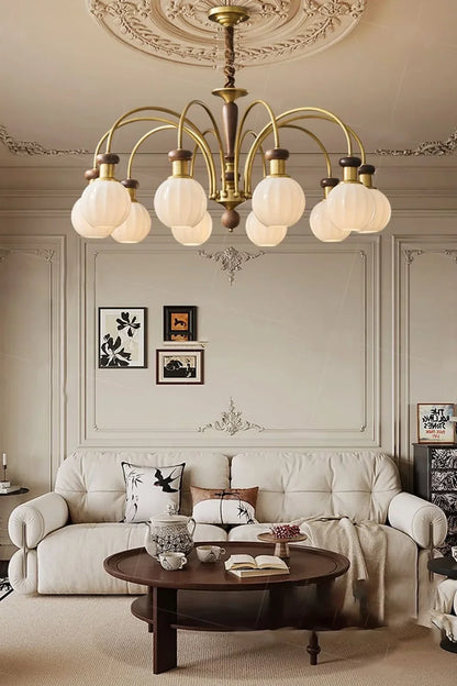 Brass Globe Walnut Chandelier - view 4 | morylighting