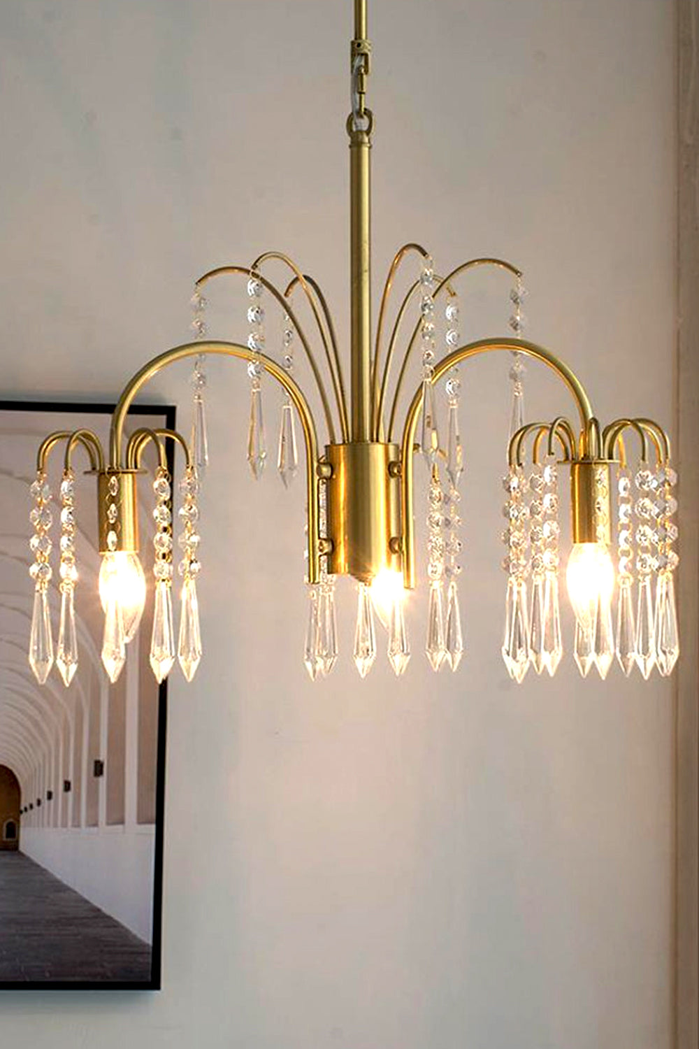Brass Halo Arched-Arm Crystal Chandelier - view 7 | morylighting