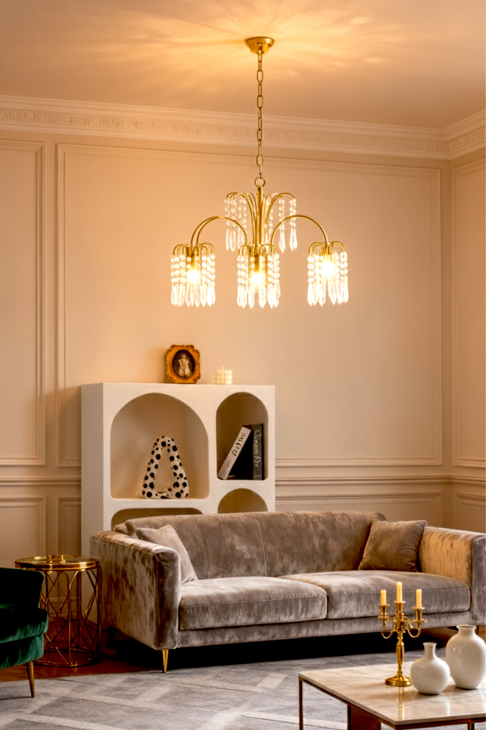 Brass Halo Arched-Arm Crystal Chandelier - view 3 | morylighting