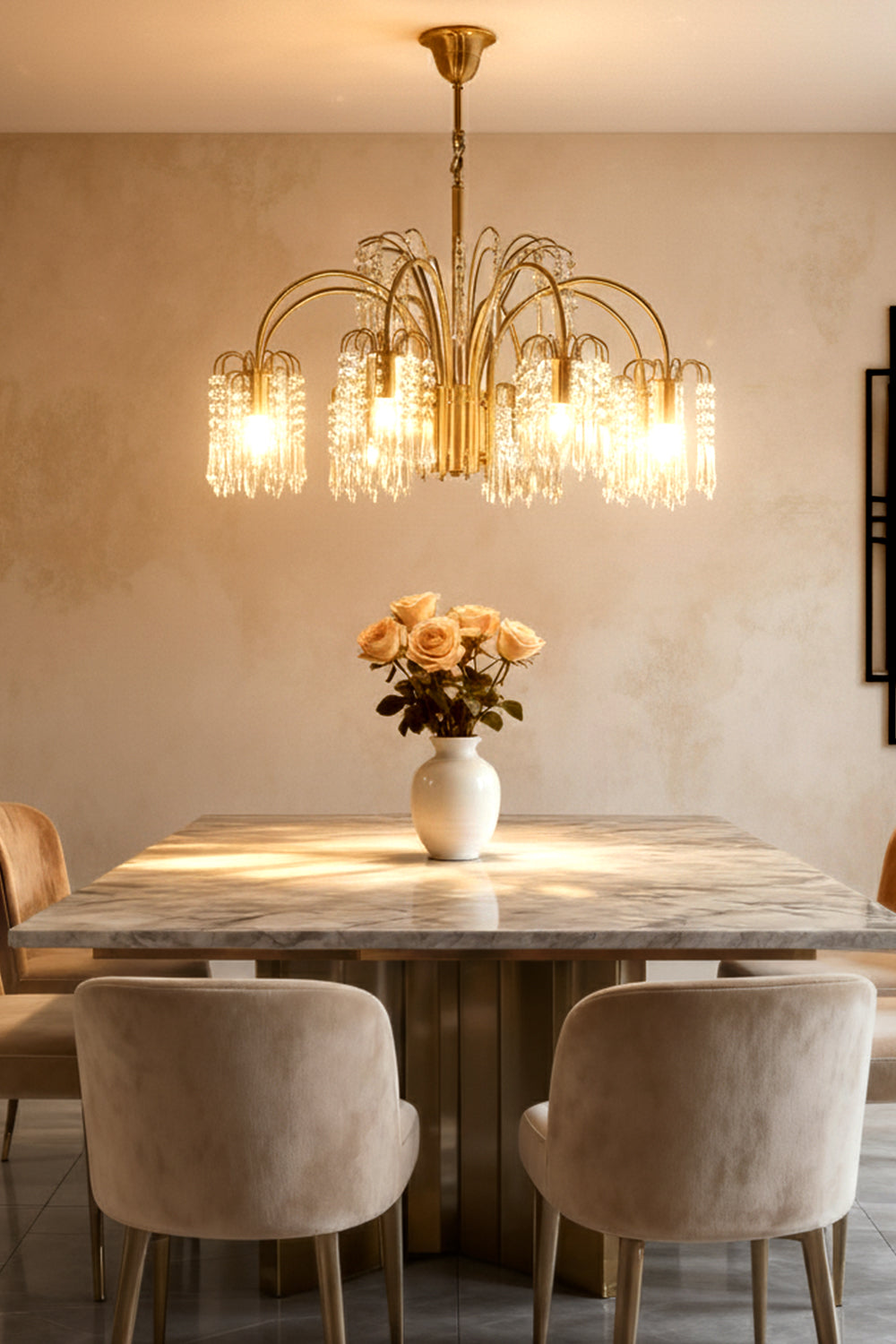 Brass Halo Arched-Arm Crystal Chandelier - view 2 | morylighting