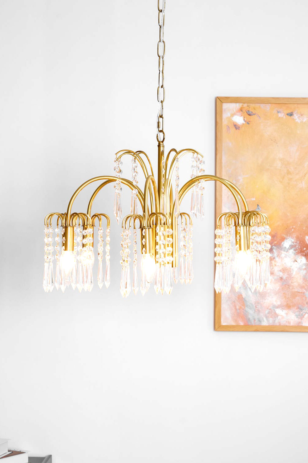 Brass Halo Arched-Arm Crystal Chandelier - view 8 | morylighting