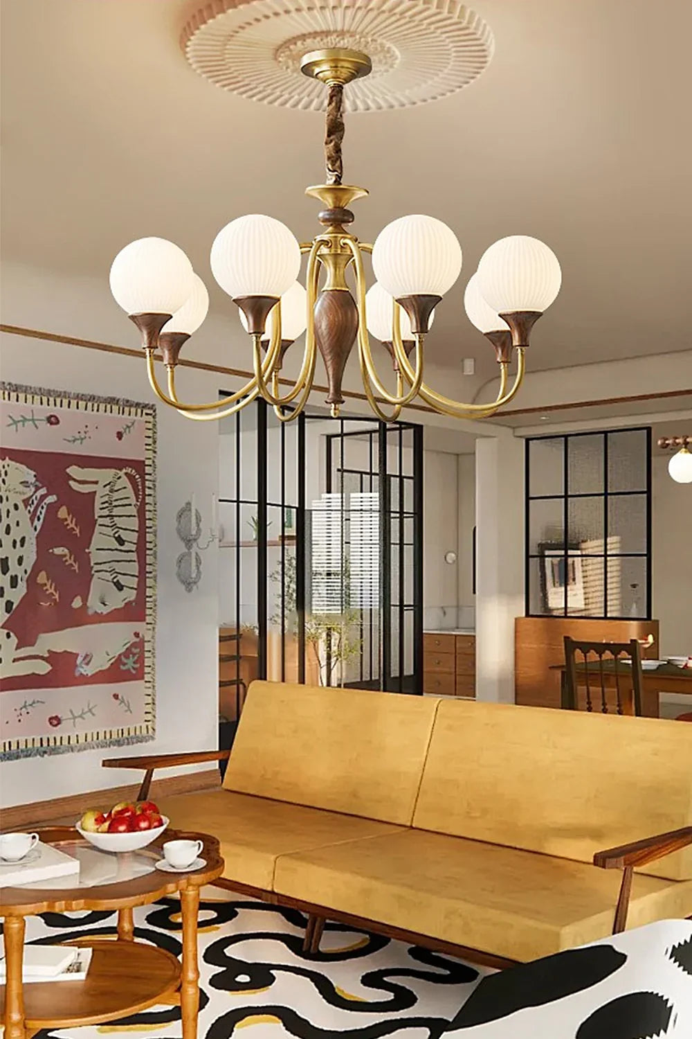 Brass Vintage Walnut Chandelier - view 7 | morylighting