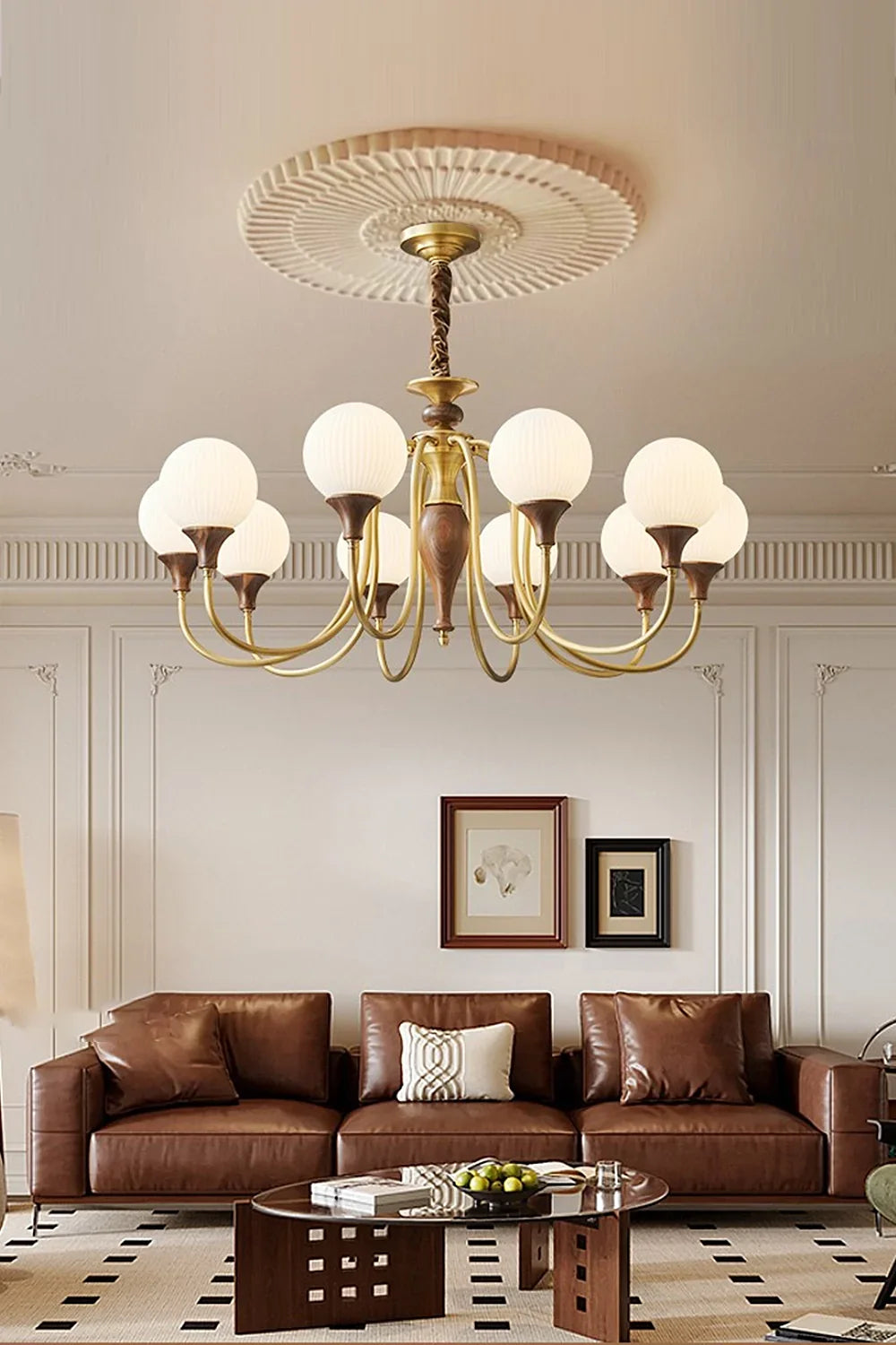 Brass Vintage Walnut Chandelier - view 2 | morylighting