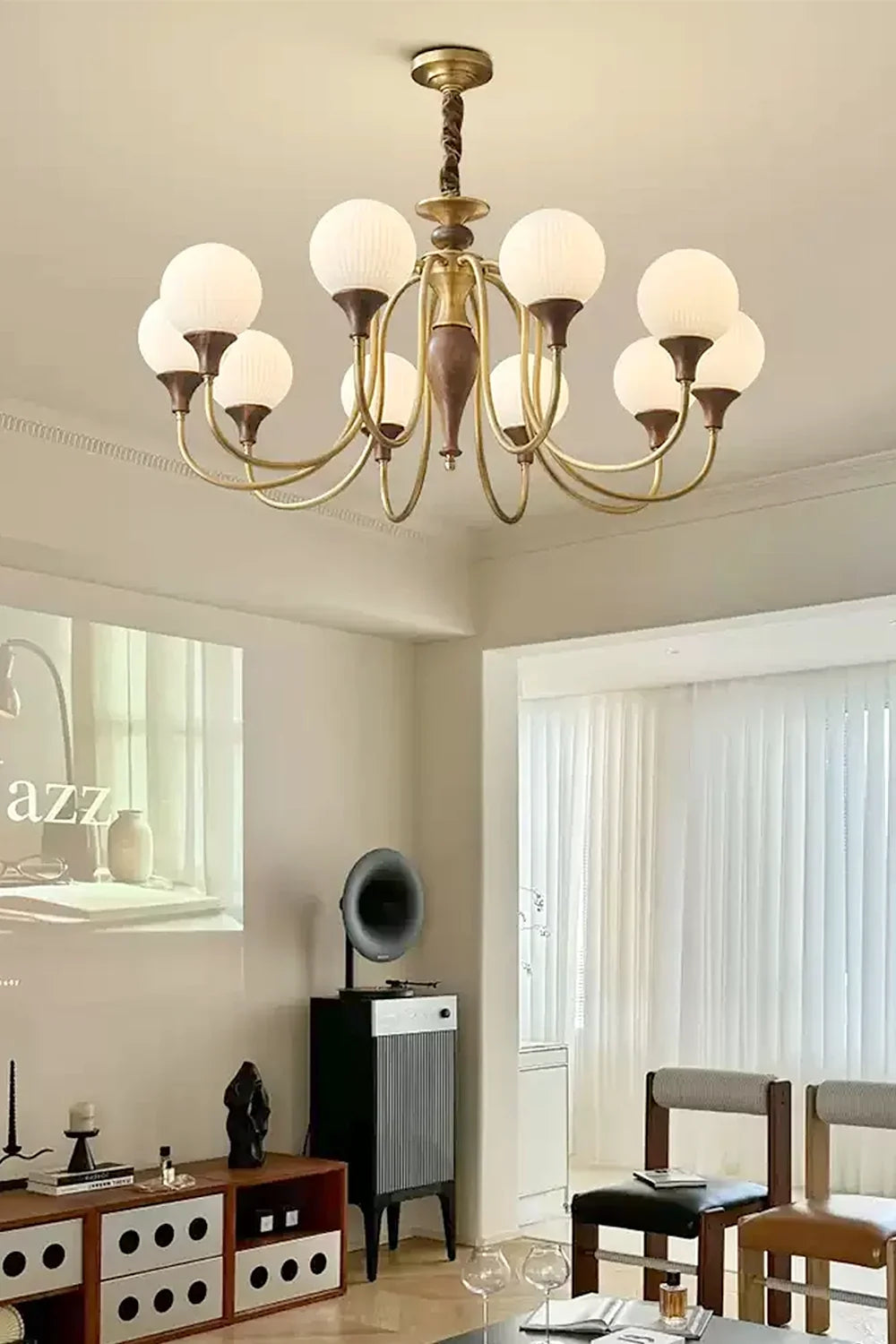 Brass Vintage Walnut Chandelier - view 6 | morylighting