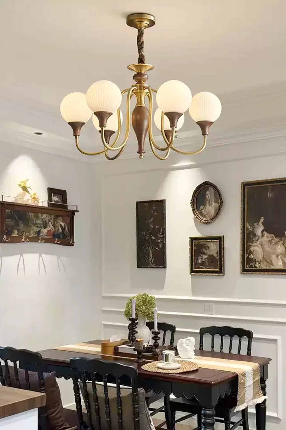 Brass Vintage Walnut Chandelier - view 4 | morylighting