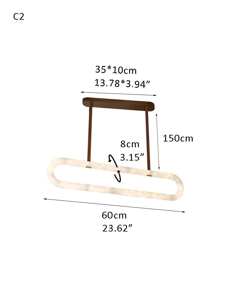 Oval Alabaster LED Large Pendant lamp with adjustable leather, Dia 16/24"