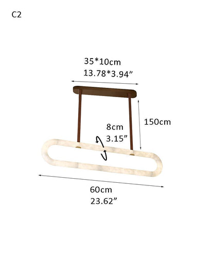 Oval Alabaster LED Large Pendant lamp with adjustable leather, Dia 16/24"