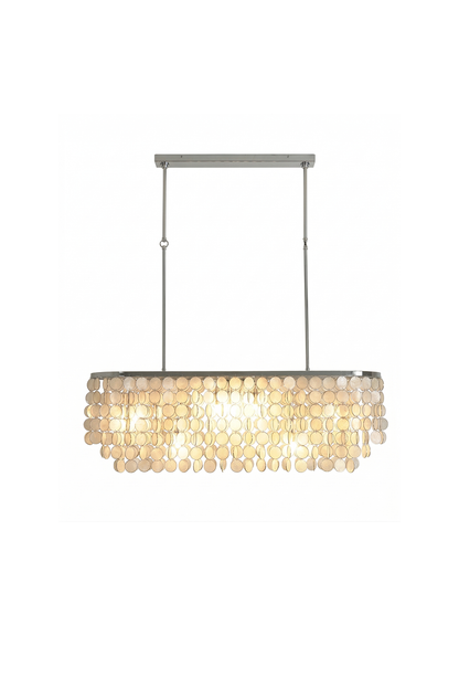 Unlit Capiz shell elongated chandelier | Iron | Shell | Front view isolated on white background | vexa lamps