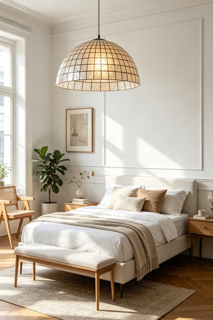 Capiz Shell Grid Dome Pendant Light for Bedroom | Samu  Lamp