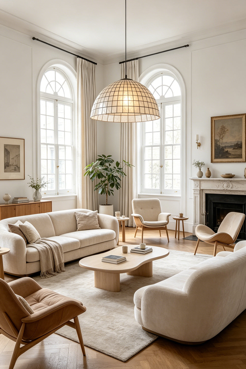 Capiz Shell Grid Dome Pendant Light for Living room | Samu  Lamp
