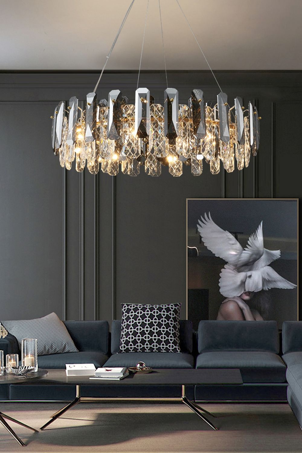 Clear Crystal Drum Pendant Lamp - morylighting