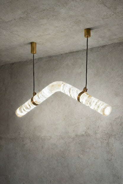 Contemporary Undulating Alabaster Tube Chandelier | Alabaster, Brass | Alternative isolated view on white background | vexa lamps