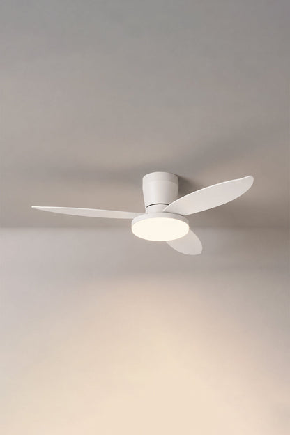 Corin Low-Profile Ceiling Fan Light with three curved blades and integrated LED, perfect for low ceilings.
