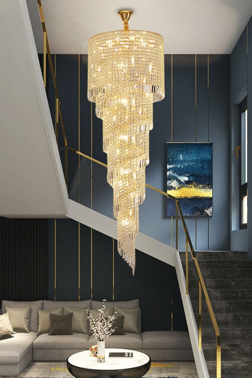 Crystal Spiral Double Volume Chandelier - morylighting