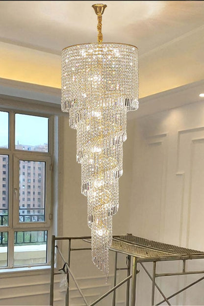 Crystal Spiral Double Volume Chandelier - morylighting