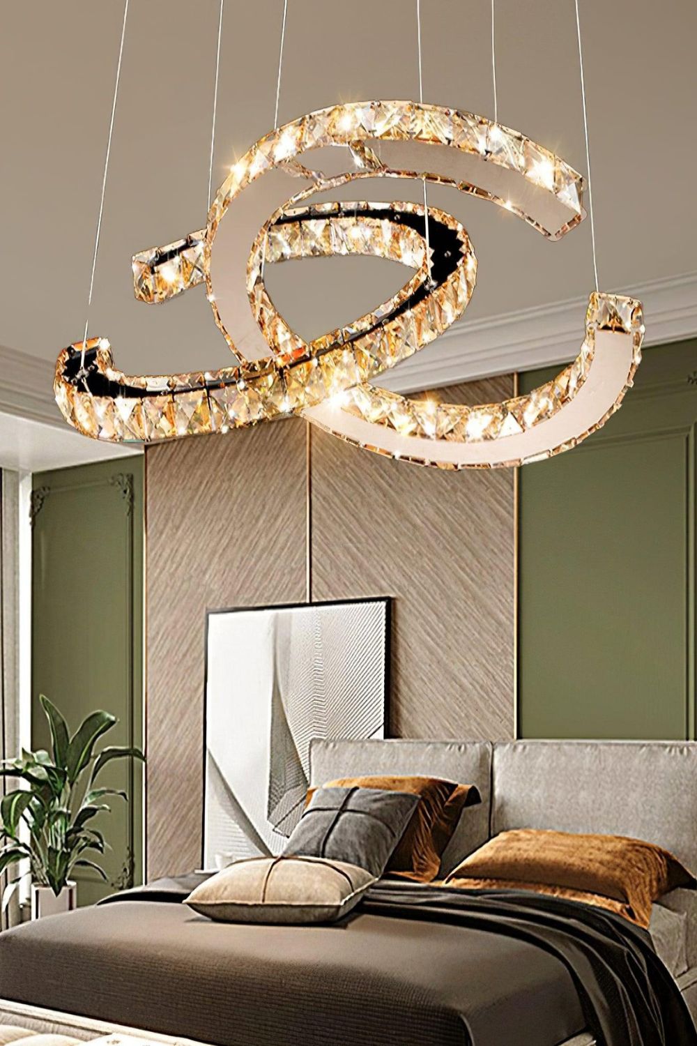 Crystal with Double C Chandelier - view 3 | morylighting