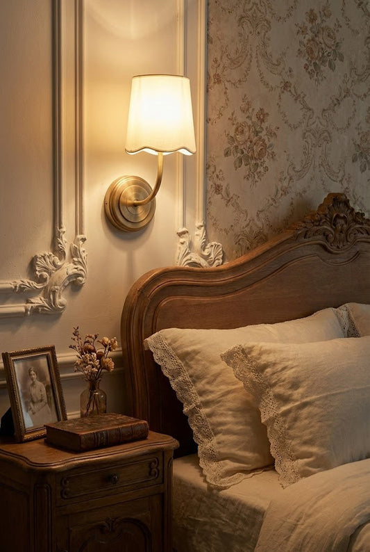 Curved Arm Fabric Shade Wall Sconce - view 2 | morylighting