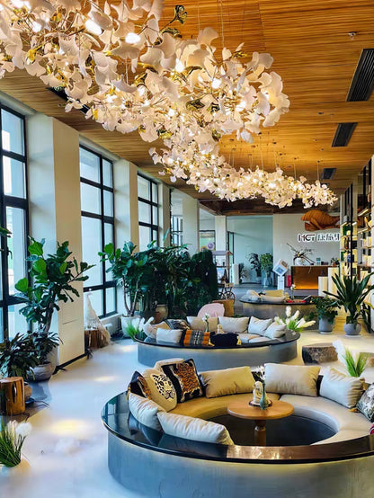 Gingko Leaves Ceramics Spiral Branch Chandelier