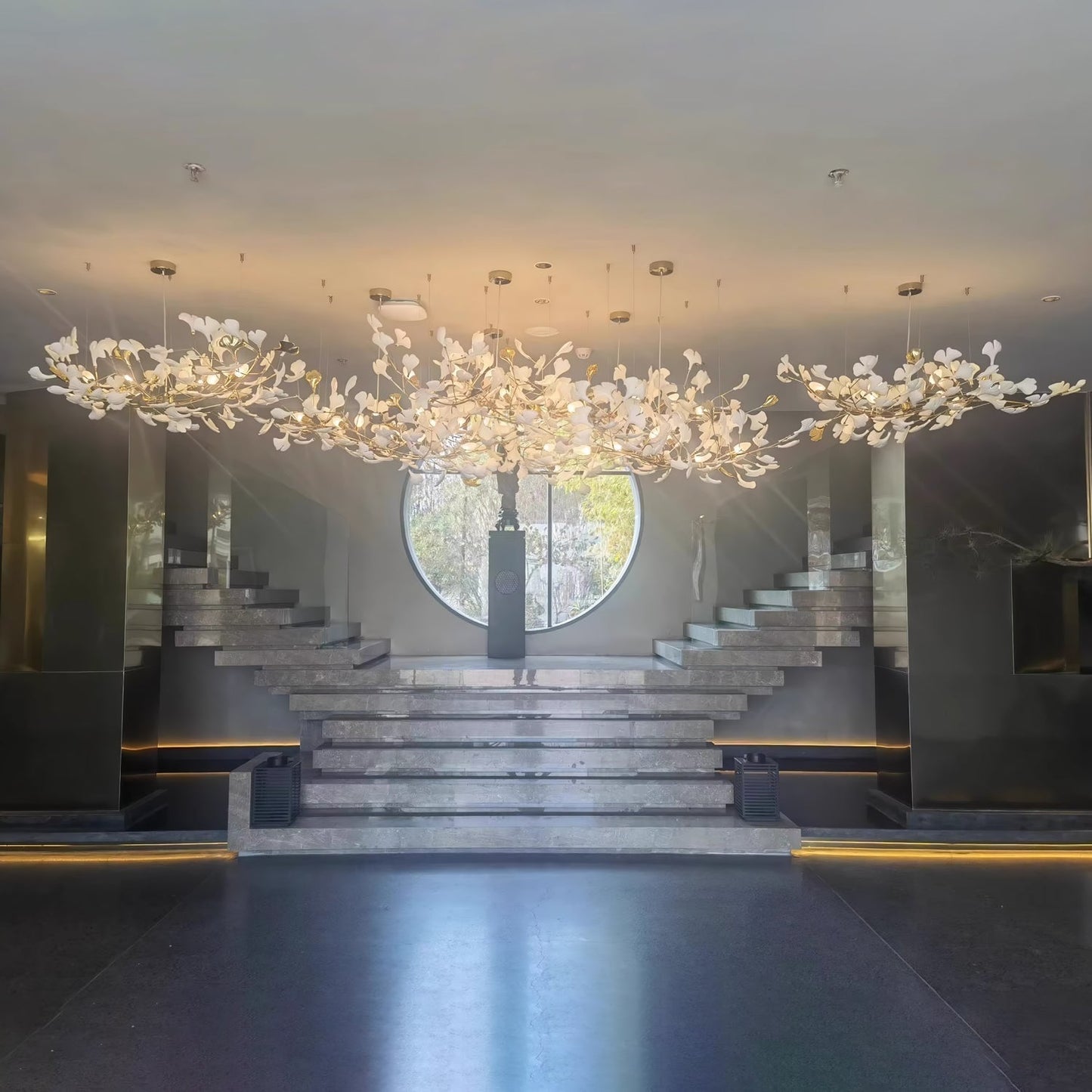 Gingko Leaves Ceramics Spiral Branch Chandelier
