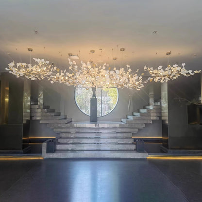 Gingko Leaves Ceramics Spiral Branch Chandelier