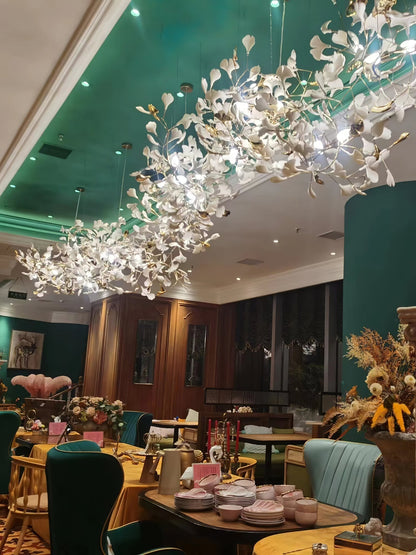 Gingko Leaves Ceramics Spiral Branch Chandelier