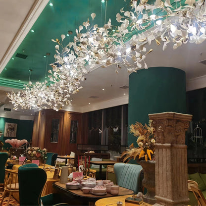 Gingko Leaves Ceramics Spiral Branch Chandelier